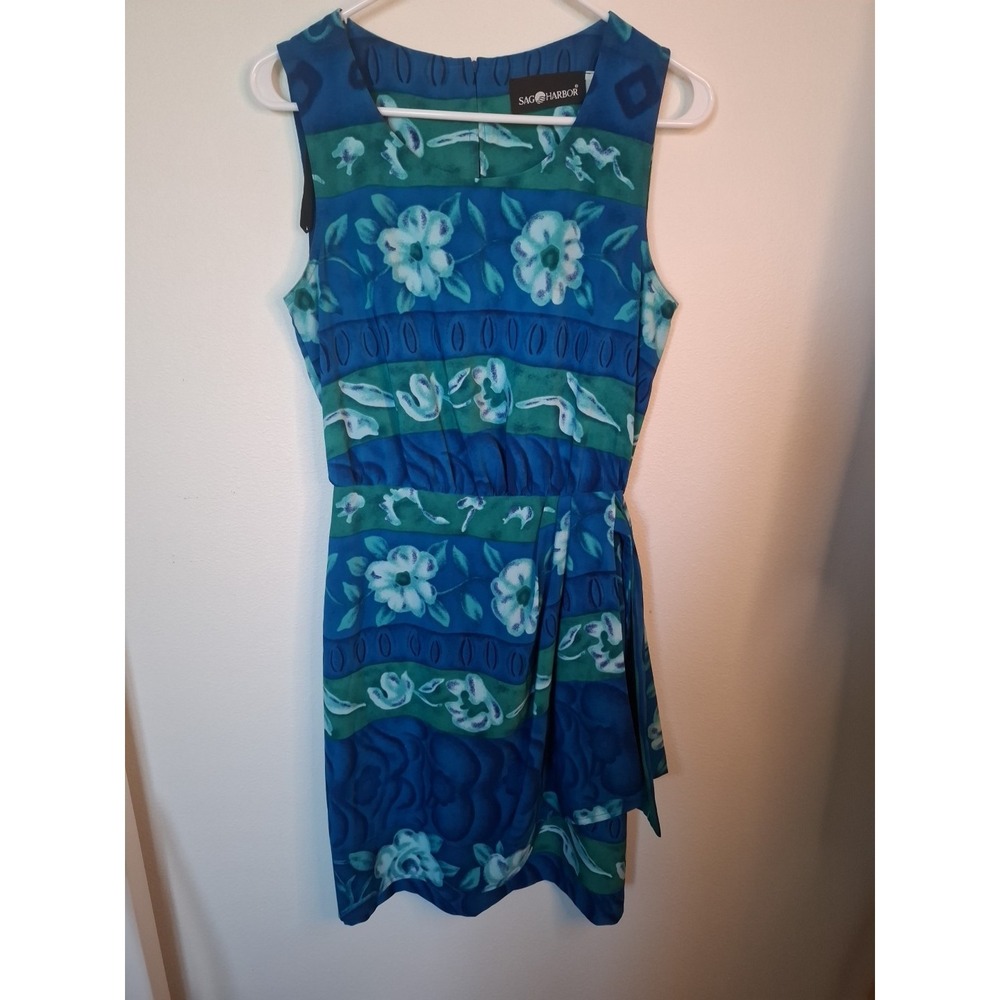 Sag Harbor Dress Womens Sz 8 Scoop Neck Sleeveless Ruffle Zip Back Floral Summer